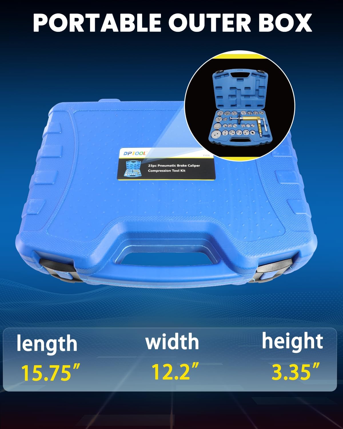 DPTOOL Kit di strumenti di compressione per pinza freno pneumatica da 23 pezzi, pinza freno pneumatico, pistone e cuscinetto per la regolazione della parte posteriore del vento, con adattatori da 22