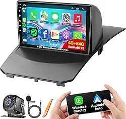 Estéreo automotivo Android de 4 + 64 G para Ford Fiesta 2009-2017 com carro sem fio e Android Auto, tela sensível ao toque IPS de 9 polegadas, rádio Fiesta, compatível com Bluetooth/GPS/WiFi/rádio FM
