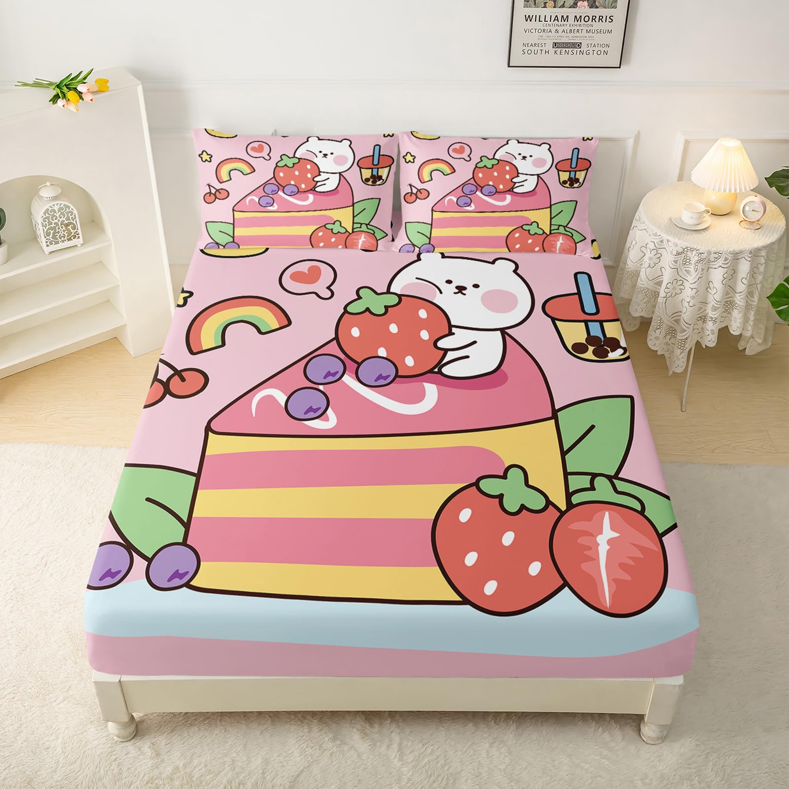 Twin Bed Sheets Peach Twin Bed Sheet Set (4PC) Cute Kawaii Fruit