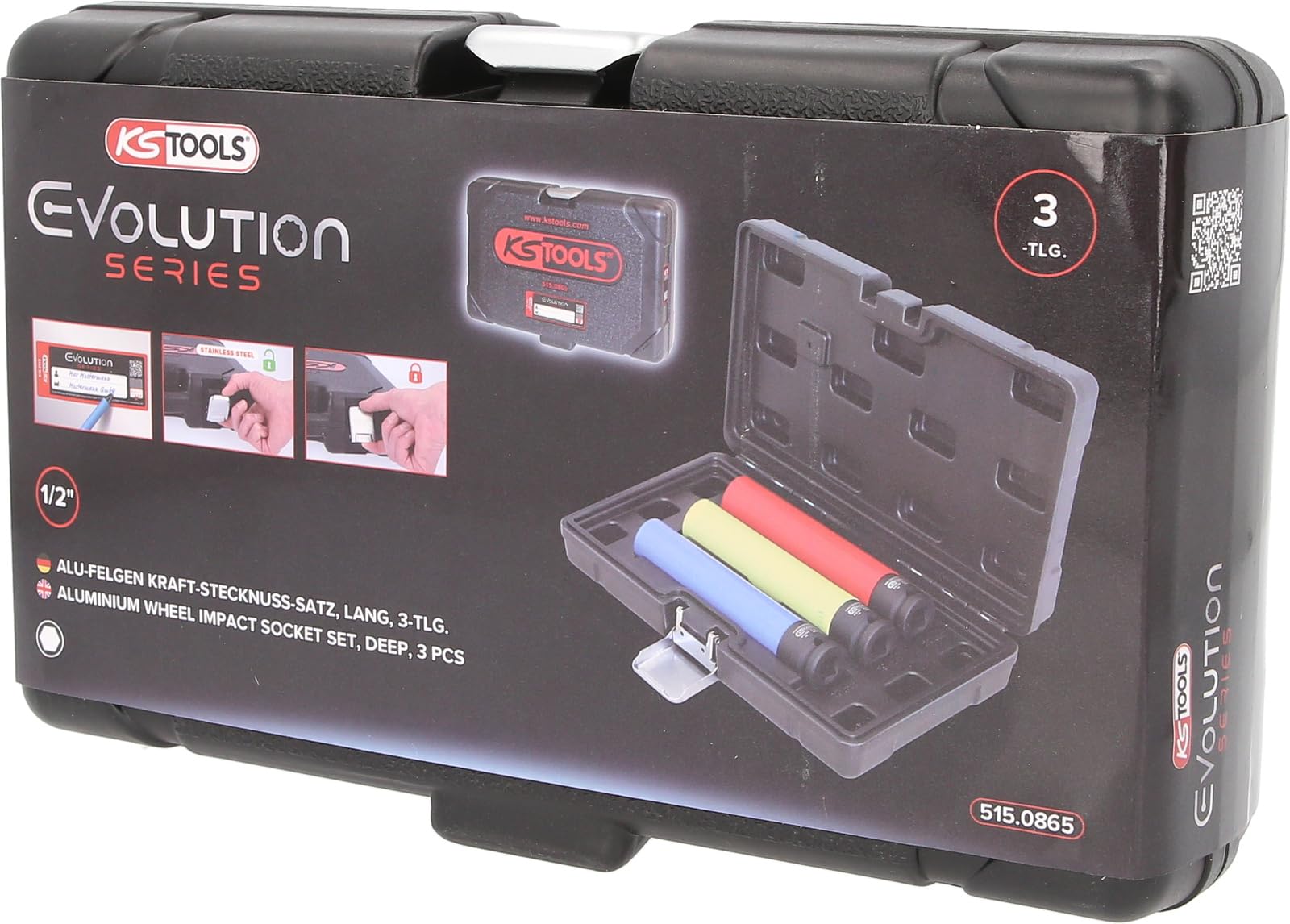 KS Tools 515.0865 Alu-Felgen Kraft-Stecknuss-Satz, extra lang, 3-tlg, 1/2", 17, 19, 21 mm