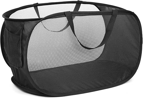 Miniatura 36 de Cestas de lavandería plegables duraderas, cesta de lavandería desplegable de malla con bolsillo lateral, cesta de ropa plegable con asas