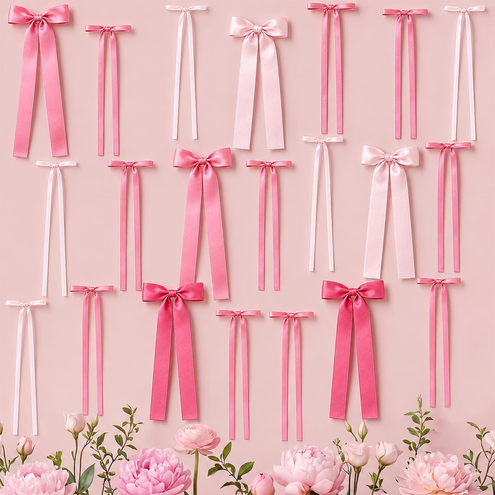 40Pcs Pink Bow Wall Decor 5 Styles Ribbon Bows Garland for Women Girl