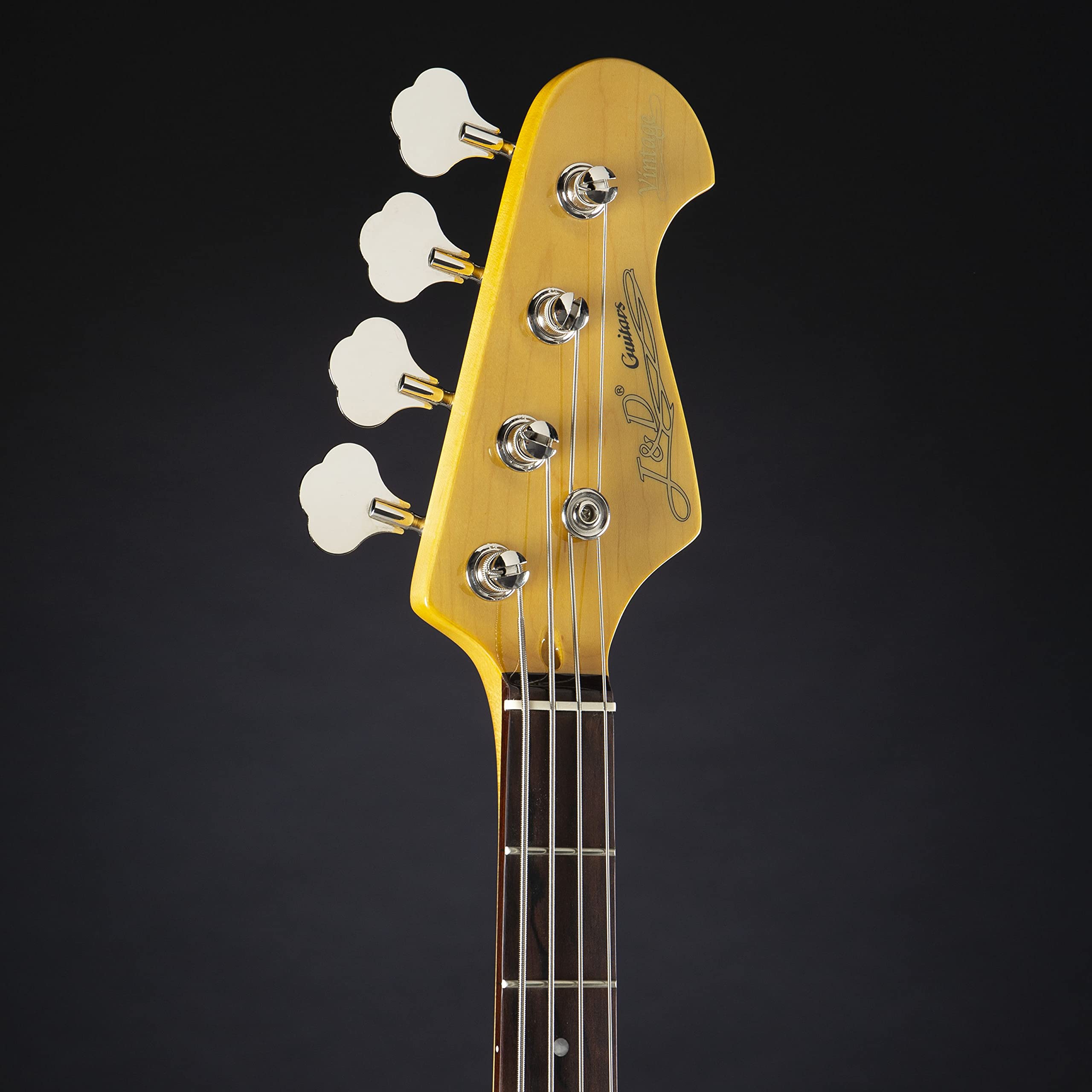 J & D E-Bass, Elektrische Bass Gitarre mit 4 Saiten und Linde Korpus, P Bass mit Split-Coil Tonabnehmer und passiver Elektronik, Vintage 1963 Black