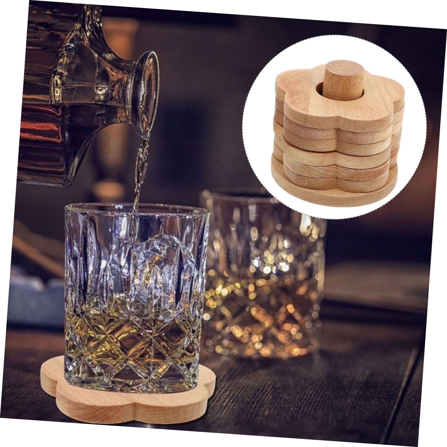 Posavasos de Madera en Forma de Flor 7 Piezas Antideslizantes