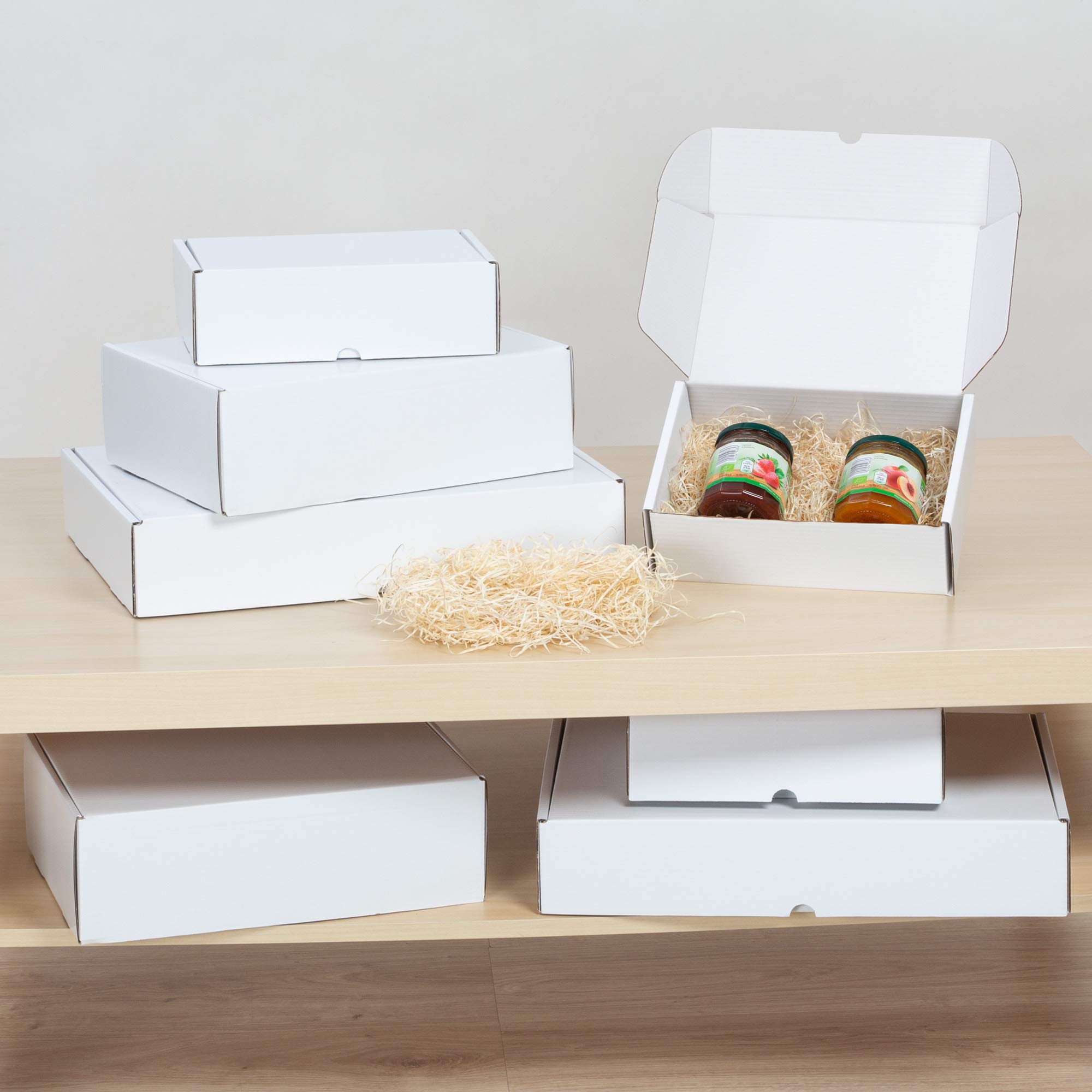 packer Pro Lot de 25 cartons d'expédition pour commerce et cadeau Blanc automatique, moyen 34 x 23,5 x 11 cm