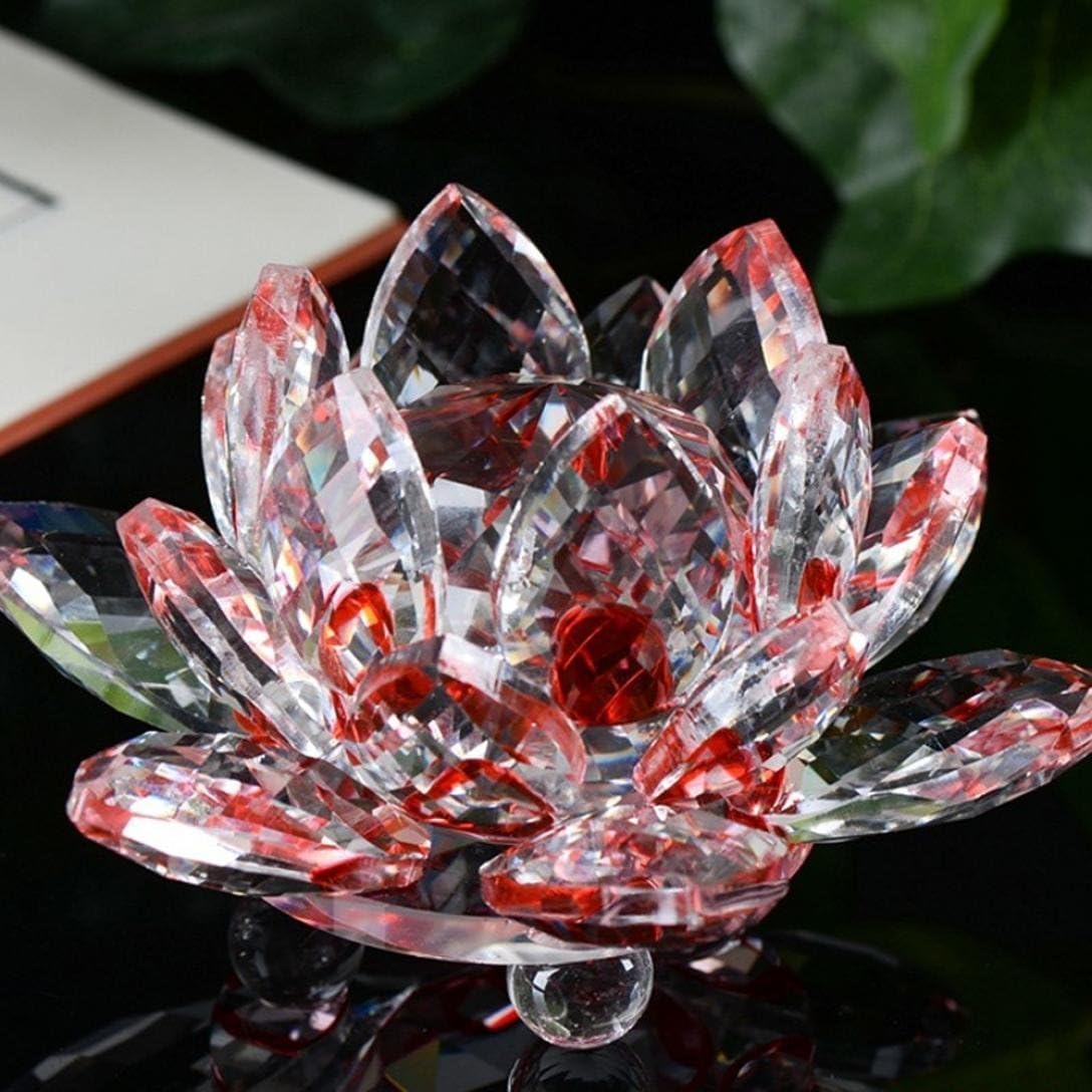 JAYOGLA Crystal Glass Lotus Flower Ornaments Are Exquisite Decorative Items That Showcase The Beauty And Elegance Of Lotus Flowers Wonderful Addition To Any Decor (RED LOTUS)