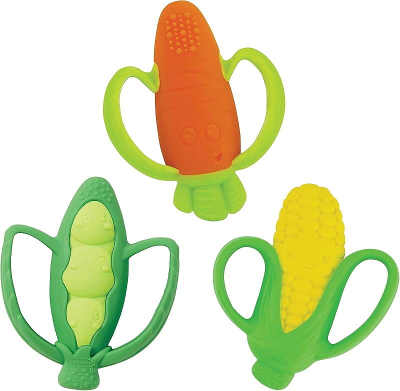 Lil' Nibbles Textured Silicone Teether Carrot, Corn, Pea Pod