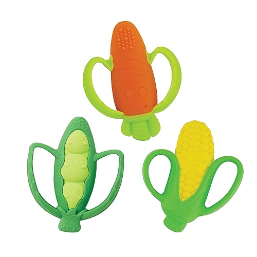 Infantino Farmers Market - Juego de 3 mordedores de silicona con textura vegetal sin BPA para calmar las encías doloridas, multicolor