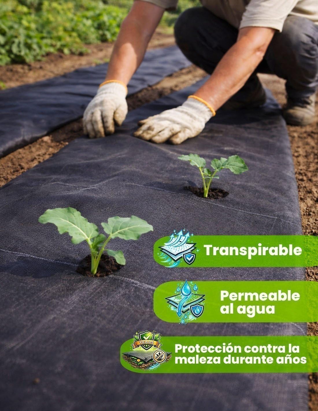 JARDIN202 - Malla Geotextil Antihierbas 105 gr/m² Eco-Resistente - Protección UV para Jardín y Huerto | Resistente al desgarro | 1,50x50 m (75m2) (Negro)