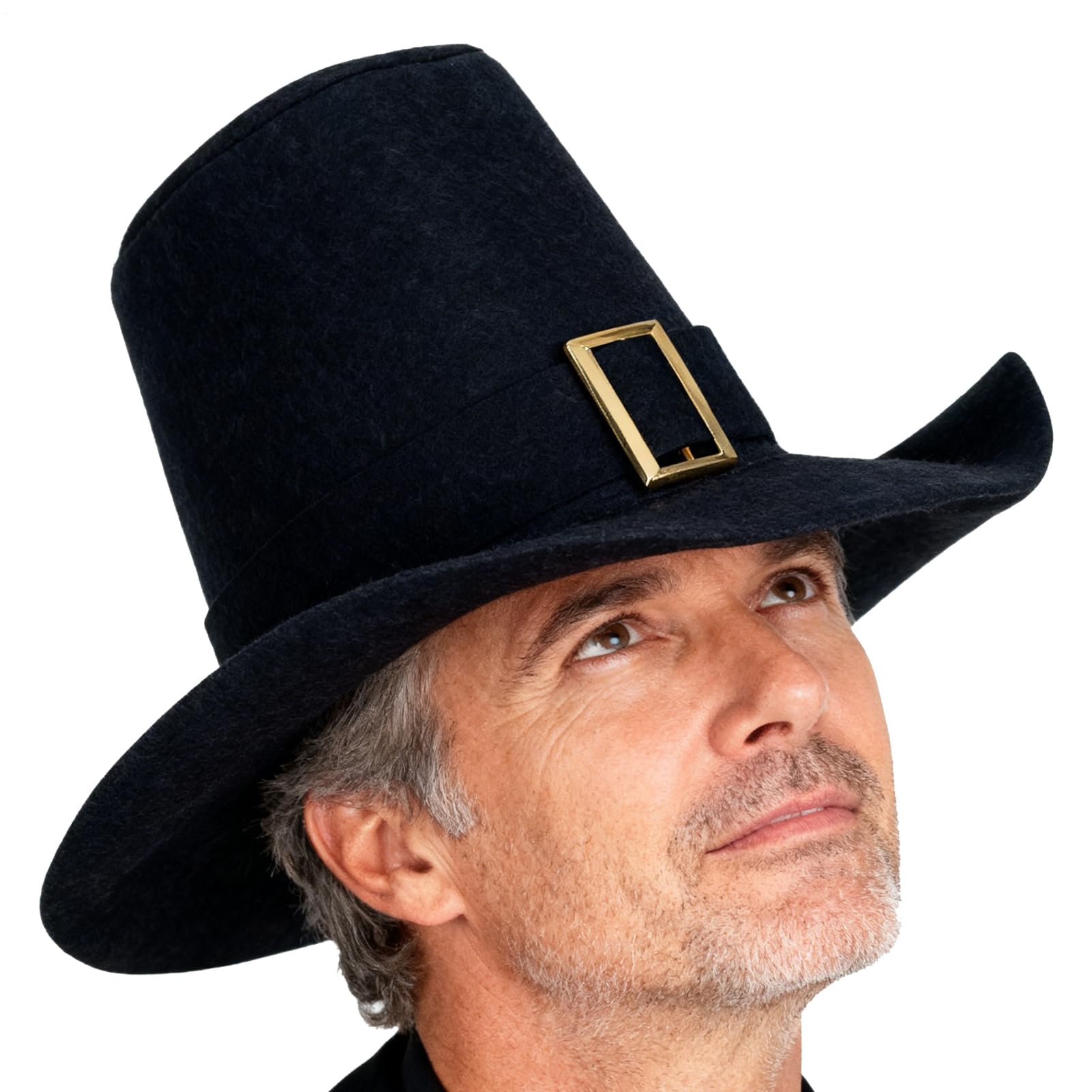 Fizepgo Pilgrim Hats - Headwear with Gold Buckle | Puritan Holiday Costume Top Hat,for Men Women Teens Adults School Plays Cosplay Photoshoot Party Fall Family Gatherings Events