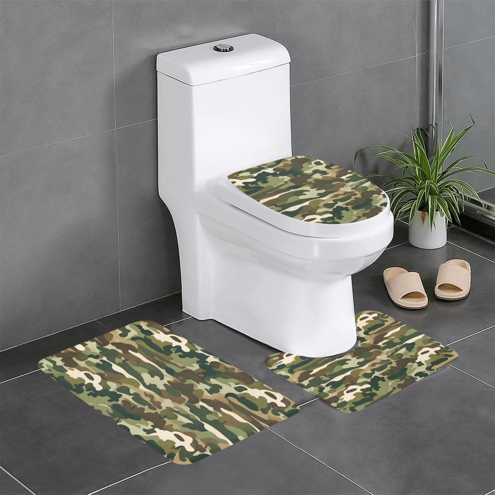Tapis de salle de bain antidérapants camouflage forêt | Lot de 3 pièces