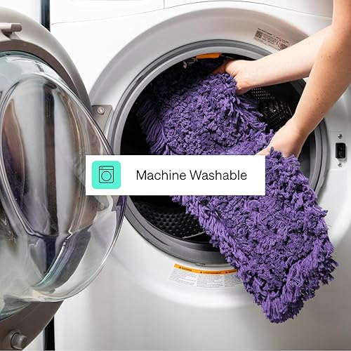 Miniatura 8 de Trapeador de polvo comercial morado de 24 pulgadas y barredora de piso con mango extensible, mopa para limpieza de suelos de madera, azulejos y