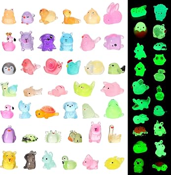 GSrenyu 60pcs Mini Resin Animals Luminous, Glow Tiny Resin Animal Little Small Plastic Animals Figures for Micro Landscape Fairy Garden Aquarium Dollhouse Decor