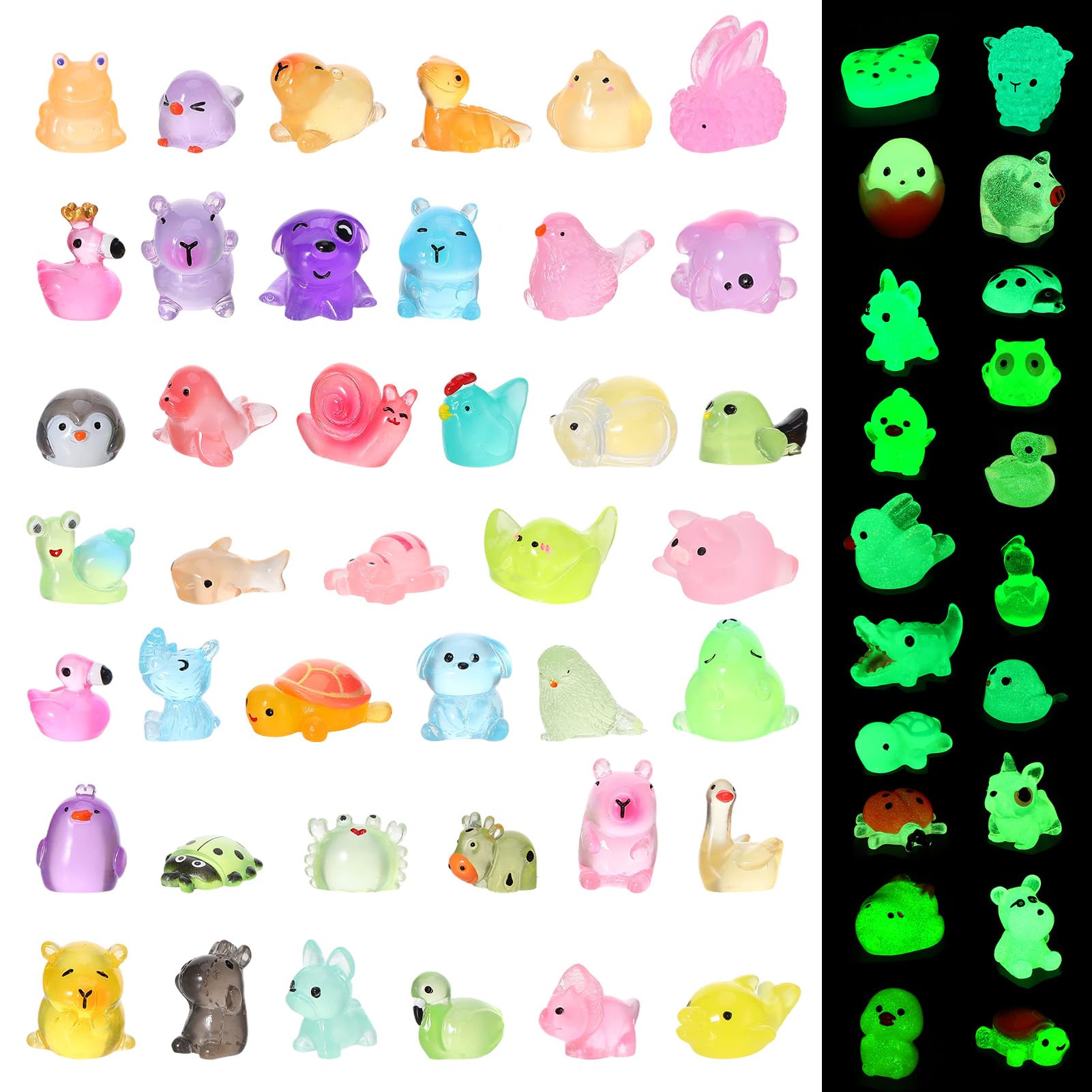 GSrenyu 150pcs Mini Resin Animals Luminous, 24 Styles Glow Tiny Resin Animal Little Small Plastic Animals Figures for Micro Landscape Fairy Garden Aquarium Dollhouse Decor