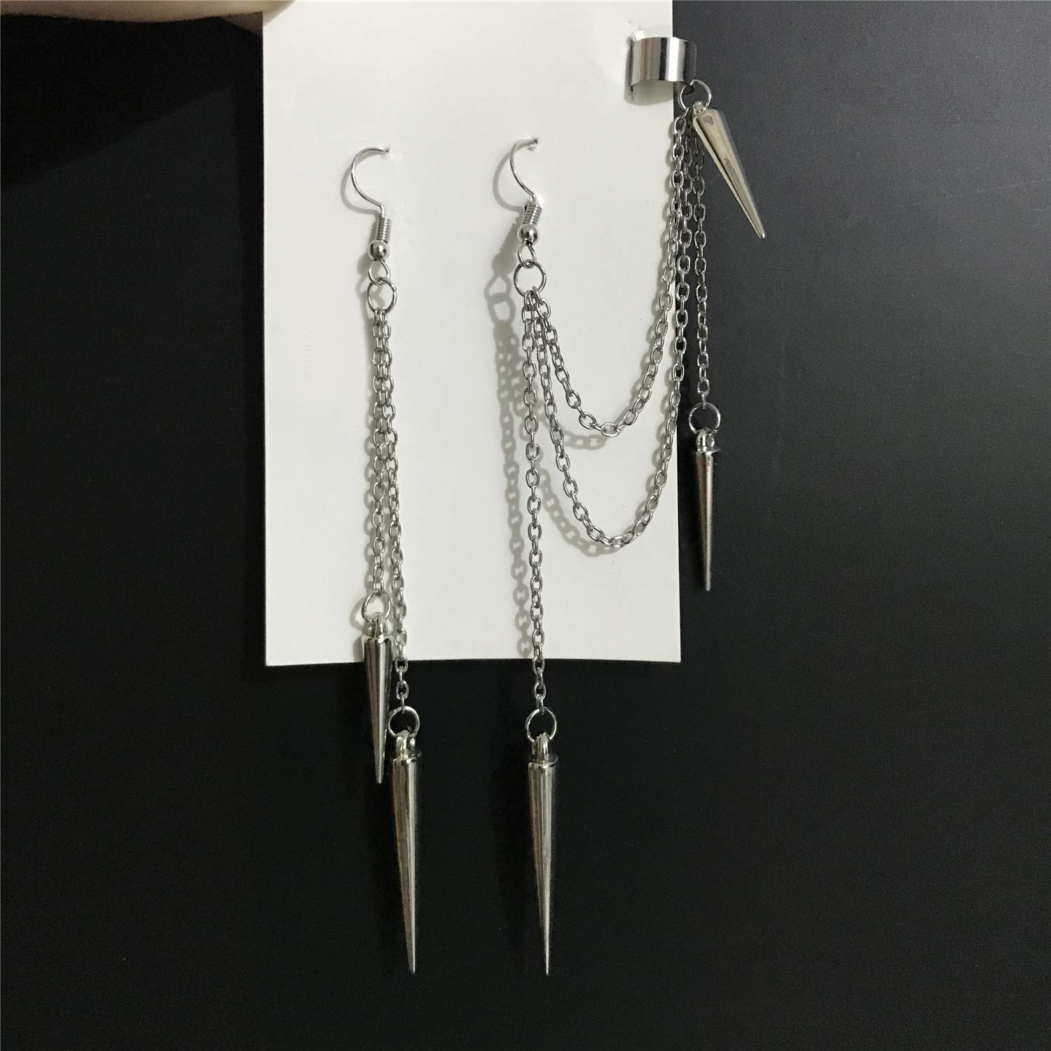 Aretes de cadena larga con borla larga estilo punk negro 316L, estilo vintage, steampunk, engranaje, clavos, trepadores, colgantes, para hombres y mujeres, unisex, Metal, N/P 3