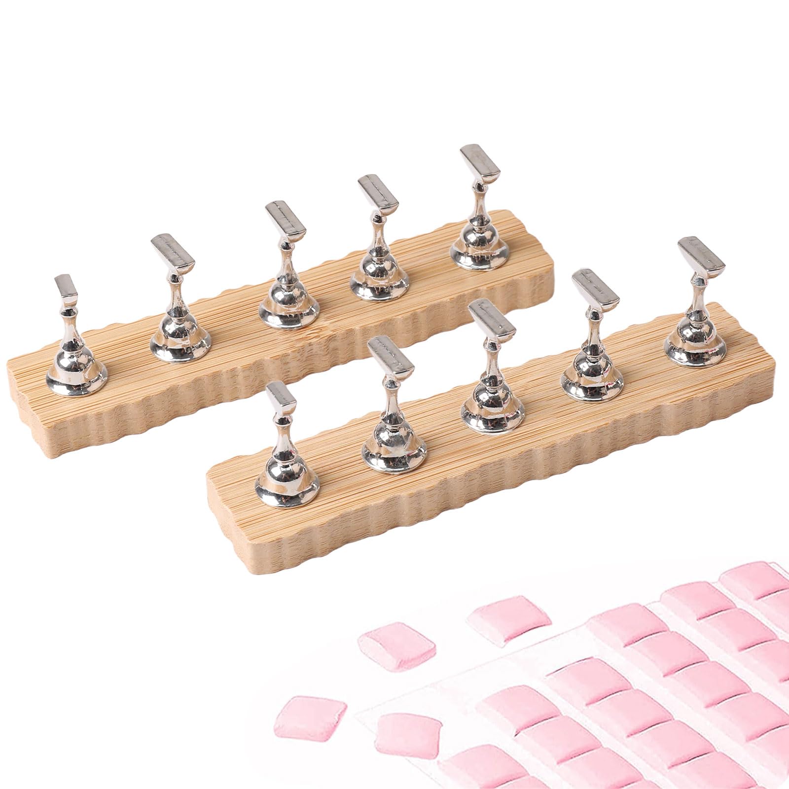ANGNYA Nail Stand for Press on, 2 Set Super Magnetic Nail Holder for Painting Nails Nail Stand for Painting Nails Nail Display with 96 Pcs Reusable Mounting Tapes for Nail Art Display Home & Salon Use