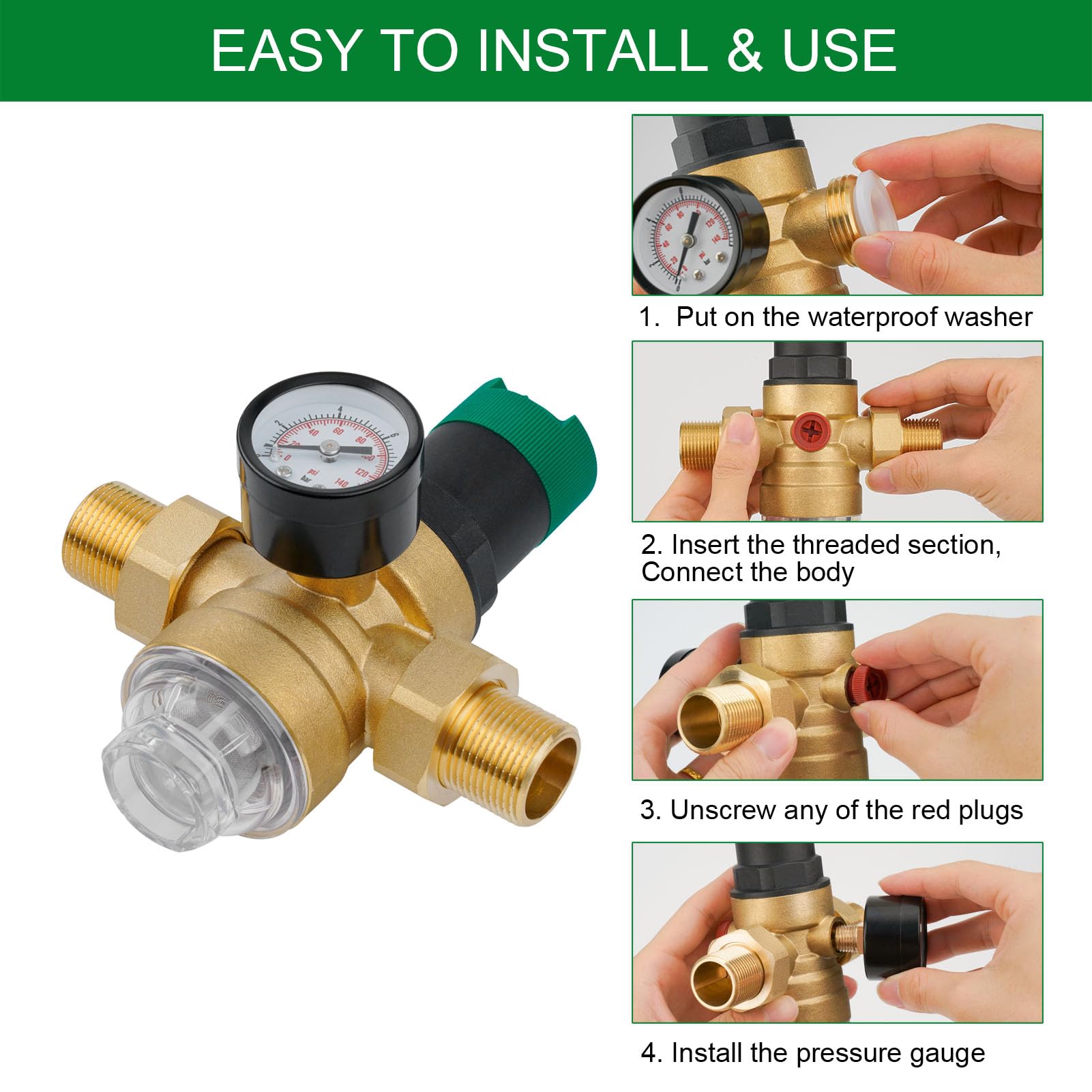 BORDTRACT Wasserdruckregler Mit Manometer - 3/4 Zoll Druckreduzierventil Für Gartenbewässerung
