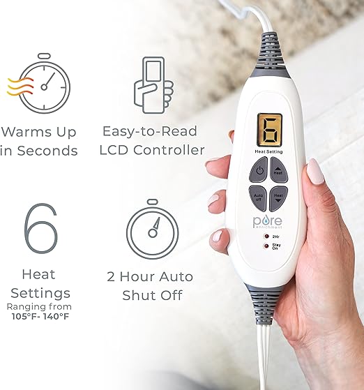 Measuring 12" x 24" in size, this electric heating pad is specifically designed to target back pain and cramps effectively. With its generous dimensions, it covers a larger surface area, ensuring optimal coverage for maximum pain relief. Its charcoal gray color adds a touch of elegance and sophistication, making it suitable for various environments.