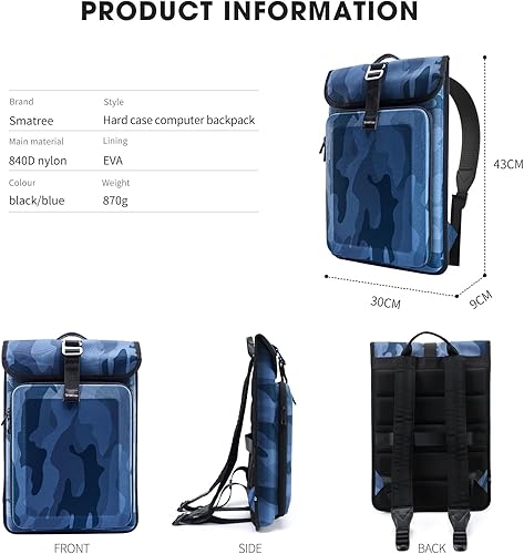 Vista 28 de Smatree Mochila rígida para laptop para hombre, compatible con portátiles de 16 a 18 pulgadas, Negro (Grande), Mochila