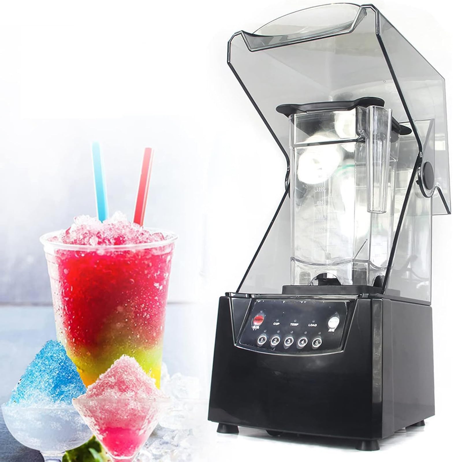Mélangeur commercial pour smoothies, batteur sur socle électrique 2 l, broyeur à glace à lame 17 000 tr/min avec enceinte sonore, machine de cuisson silencieuse à paroi cassée, pour smoothies, fruits