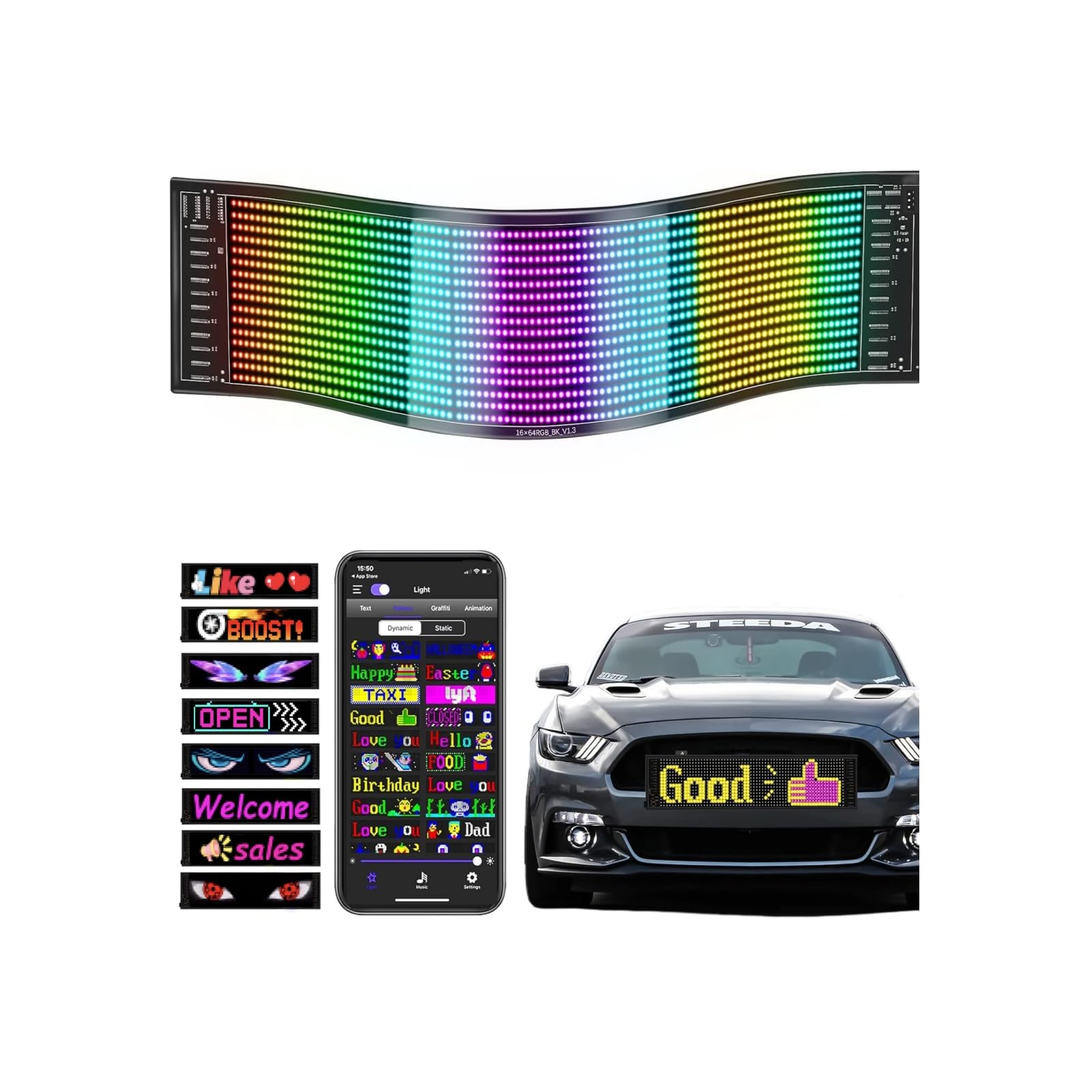 JDVOOTD Illuminated LED Sign, 37 x 9.2 cm, flexible LED panel, custom LED sign, support text, digital, animated display