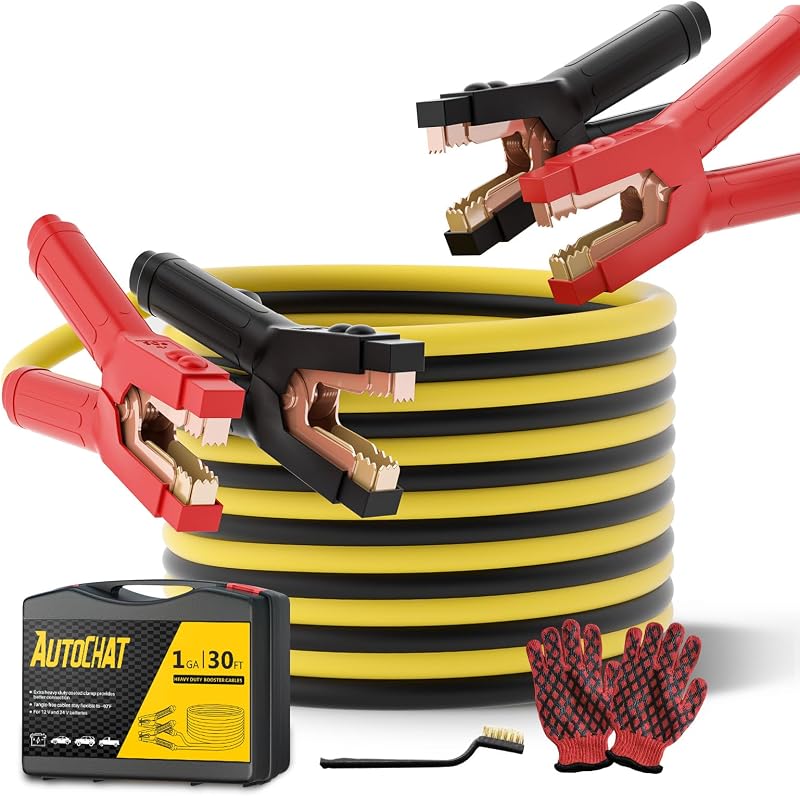 Heavy Duty Jumper Cables, 1 Gauge 30 Feet Jumper Cables for Car | 900AMP, Pure Copper Teeth,Automotive Jumper Cables Kit,Booster Cables,for Car SUV Trucks,with Carry Case,Gloves,Brushes