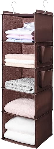 Miniatura 12 de BOOMIBOO Organizador de armario colgante y estantes, 5 estantes colgantes con 2 bolsillos laterales, almacenamiento plegable (negro)