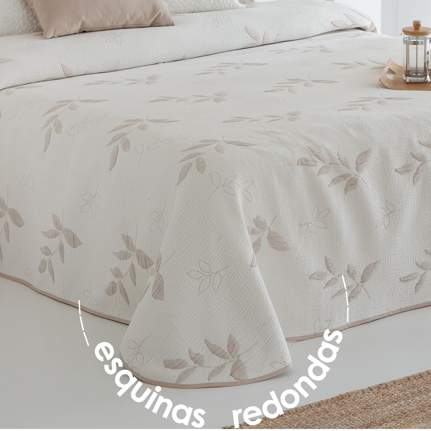 Antilo - Colcha de Verano - Bouti Modelo Eliete - Color Beige - Cama de 150 cm - Medida 250x265cm