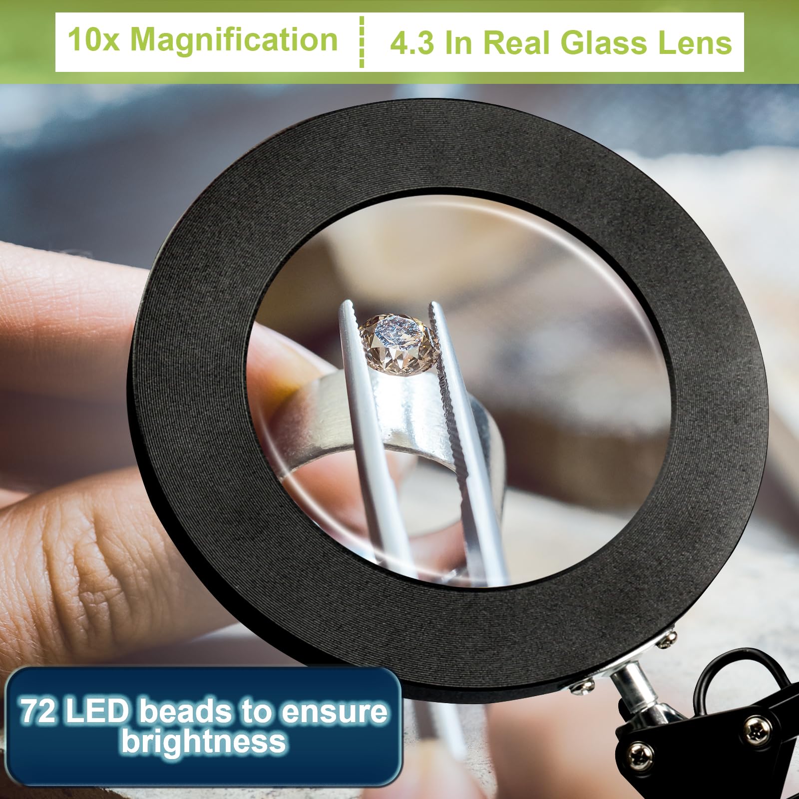 Zhiwei 10x Magnifying Glass with Light and Stand, 3 Color Modes Desk Lamp, Adjustable Swing Arm - Image 4