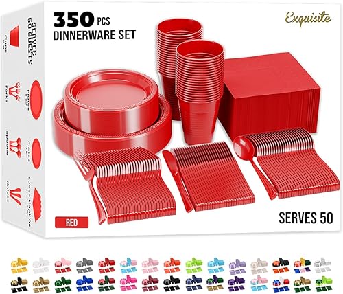 El juego de vajilla de plástico de 364 piezas incluye 52 de cada plato de plástico transparente de 9 pulgadas, platos de postre de plástico de 7