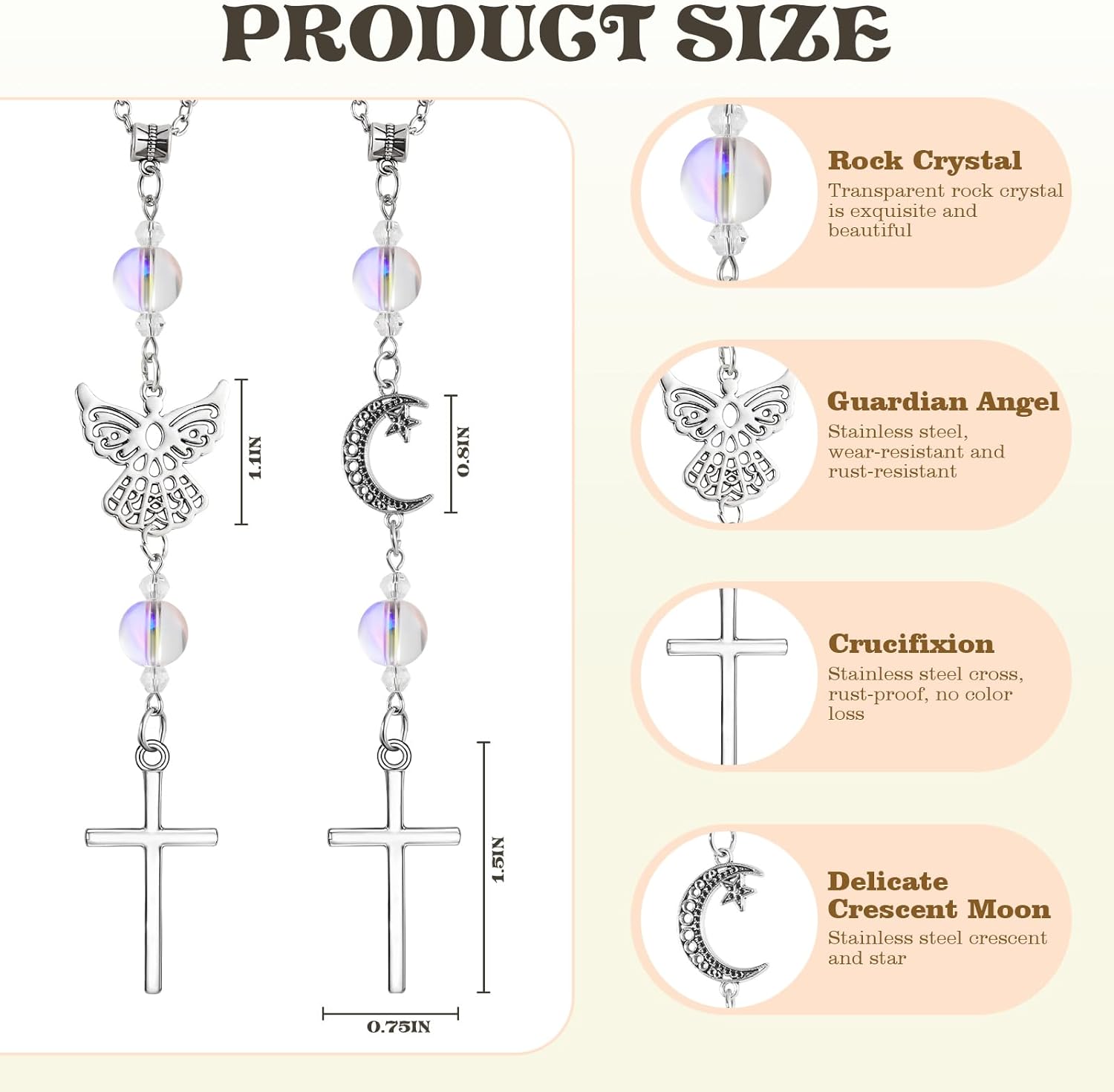 2 Pack Rear View Mirror Accessories Cross Guardian Angel Car Charm,Christian Car Jewelry Accessories,Hanging Ornaments for Rear View Mirror,Religious Gifts for Women(Iridescent White) - Image 2