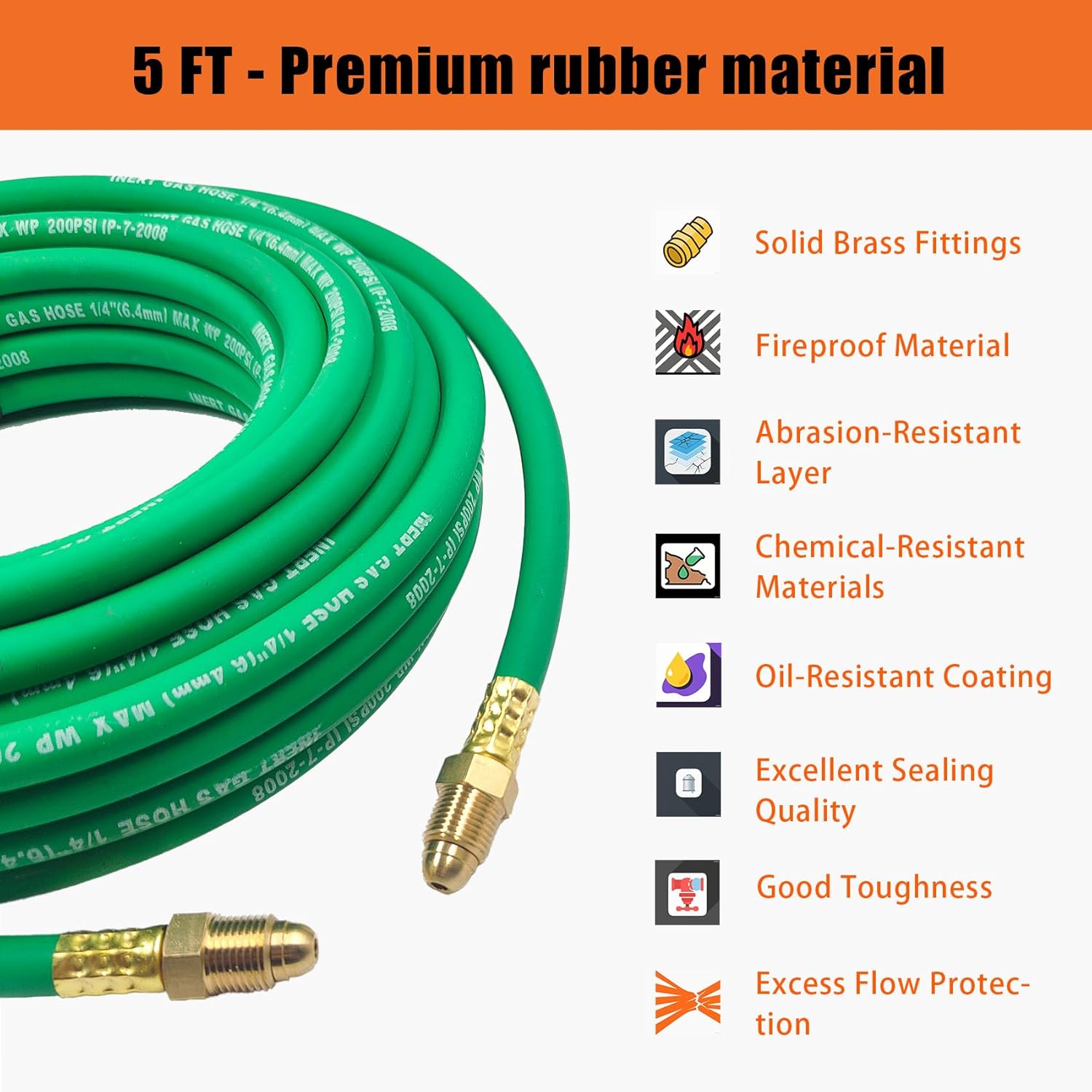 5FT Argon Gas Hose, Inert Gas Welding Hoses for MIG/TIG Welding Regulator，Argon/CO2 Flowmeter Regulator Hose, 5/8" UNF-18RH, NPT Fittings, Welding Accessories for MIG/TIG Welder