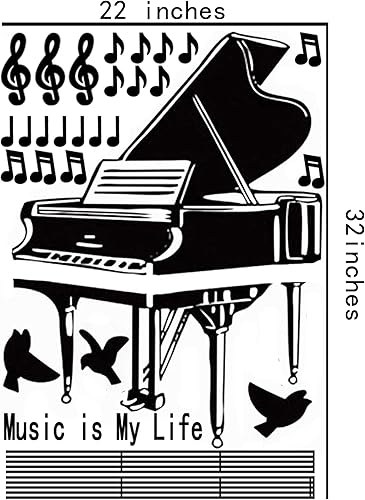Miniatura 3 de BIBITIME Notas musicales grandes de bricolaje con decoración de pared de piano, decoración de arte de pared extraíble, 3 calcomanías de pájaros