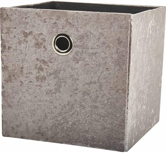 wilko Silver Crushed Velvet Storage Box, Cube-Shaped Storage, Sturdy Carry Holes, 30 x 30 x 30cm
