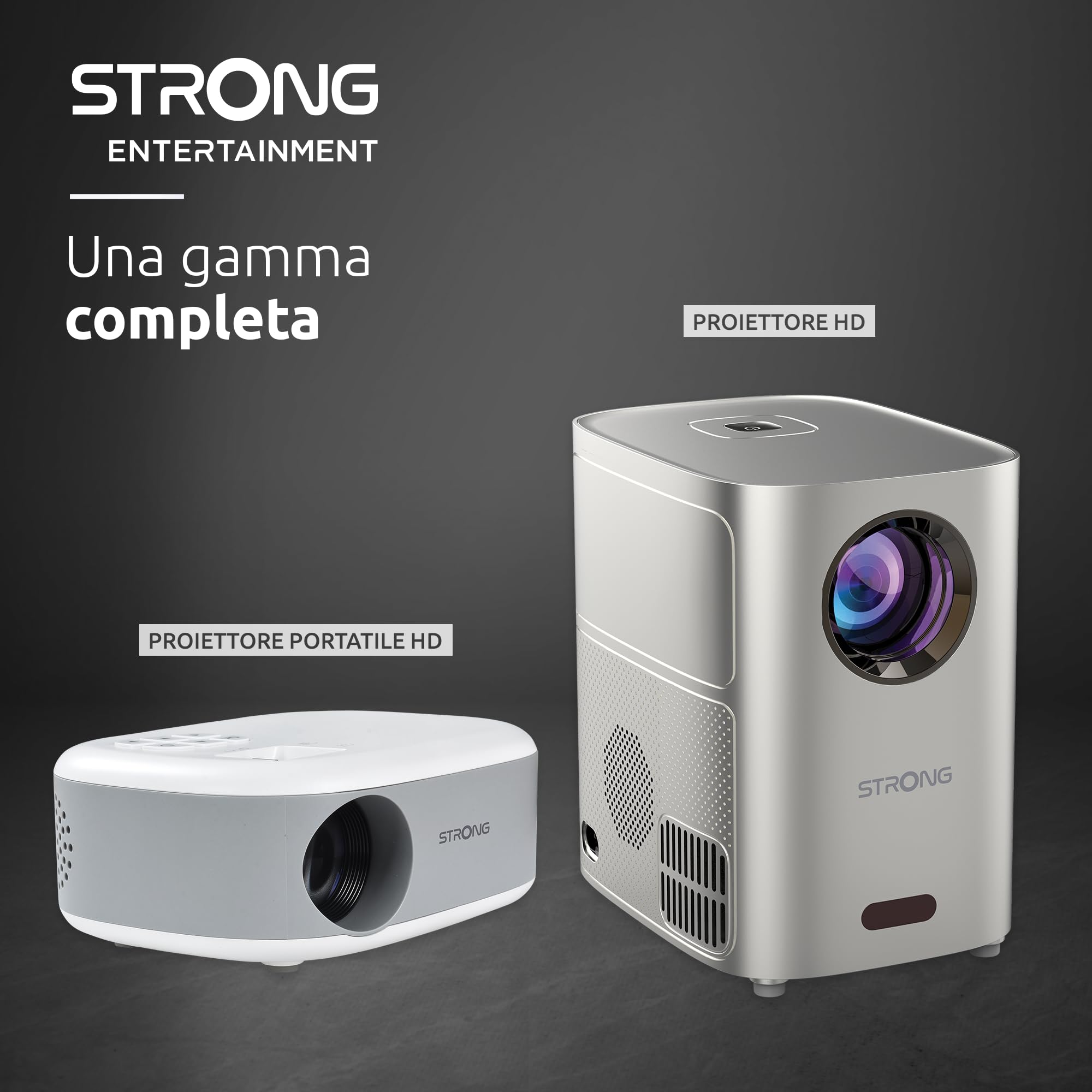 STRONG - Mini proiettore Wifi Bluetooth Q1 - Risoluzione HD 720p compatibile Full HD 1080p - 180 ANSI Lumens - Distanza di proiezione da 0,85 a 2,9 m - Connettività HDMI/USB/AV + Altoparlanti - Grigio