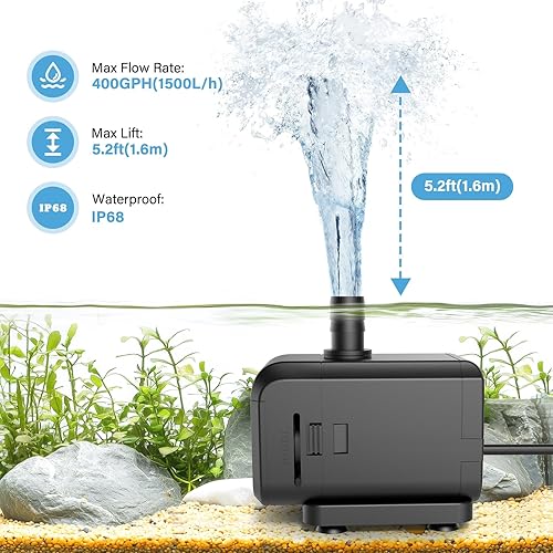 Miniatura 6 de AQQA Bomba de agua sumergible para acuario, bomba de fuente con flujo ajustable, entrada lateralinferior de doble succión, protección térmica