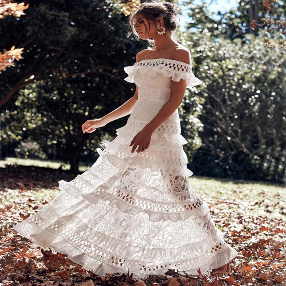 Vestido de novia elegante con hojas de loto para mujer, vestido formal para fiesta, falda de pastel, vestido de noche largo para graduación, bonito vestido (color: blanco, talla: grande) (blanco M)