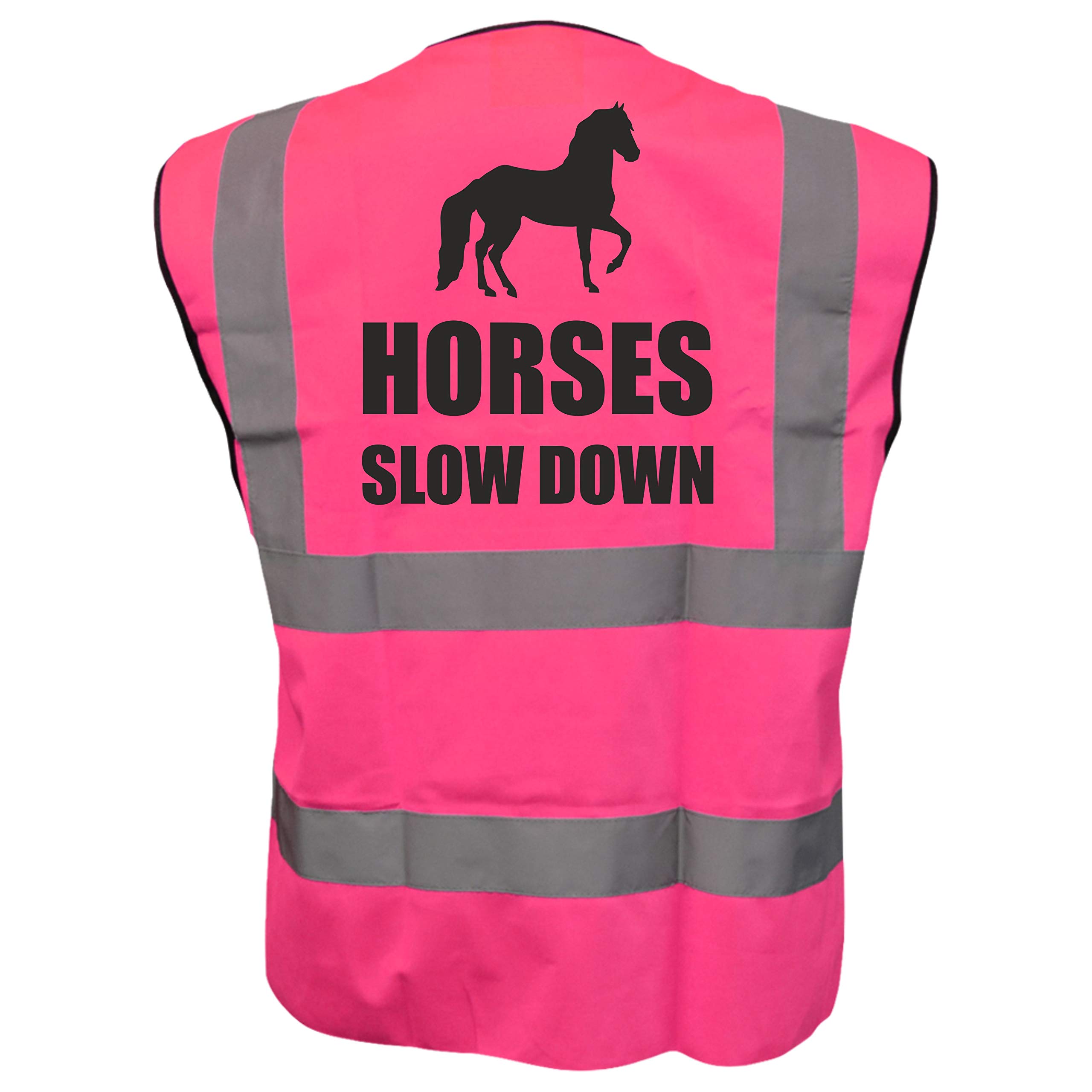 Brook Hi Vis Uk Unisex Pink Equestrian Horses Slow Down Hi Viz Vis Vest Horse Riding Reflective Waistcoat Jacket Road Safety Visibility Medium