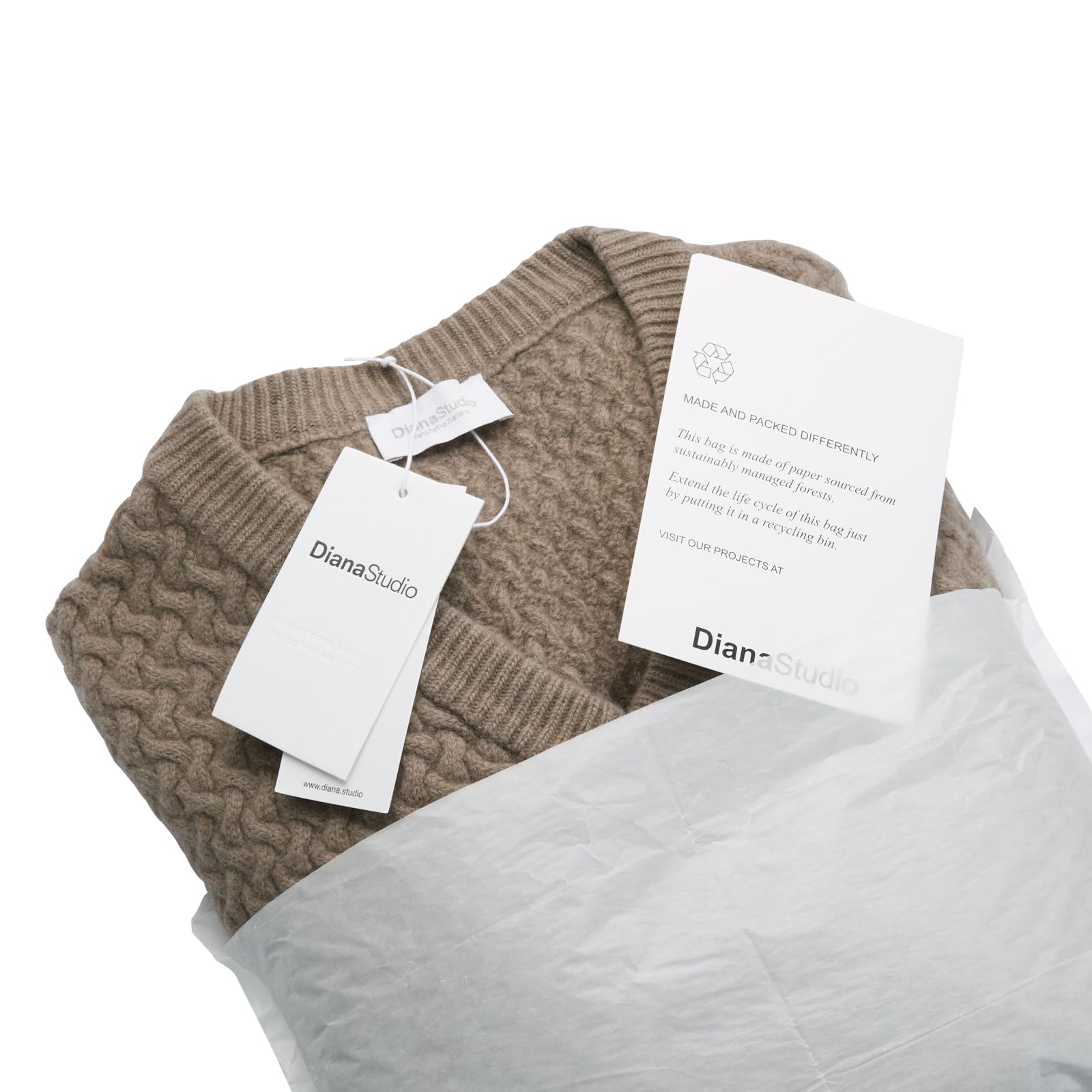 Diana Studio, Sweter z dekoltem w serek z warkoczami - męski, kaszmirowa, z długim rękawem, casualowy, szarobrązowy, XL, szary, XL-XXL