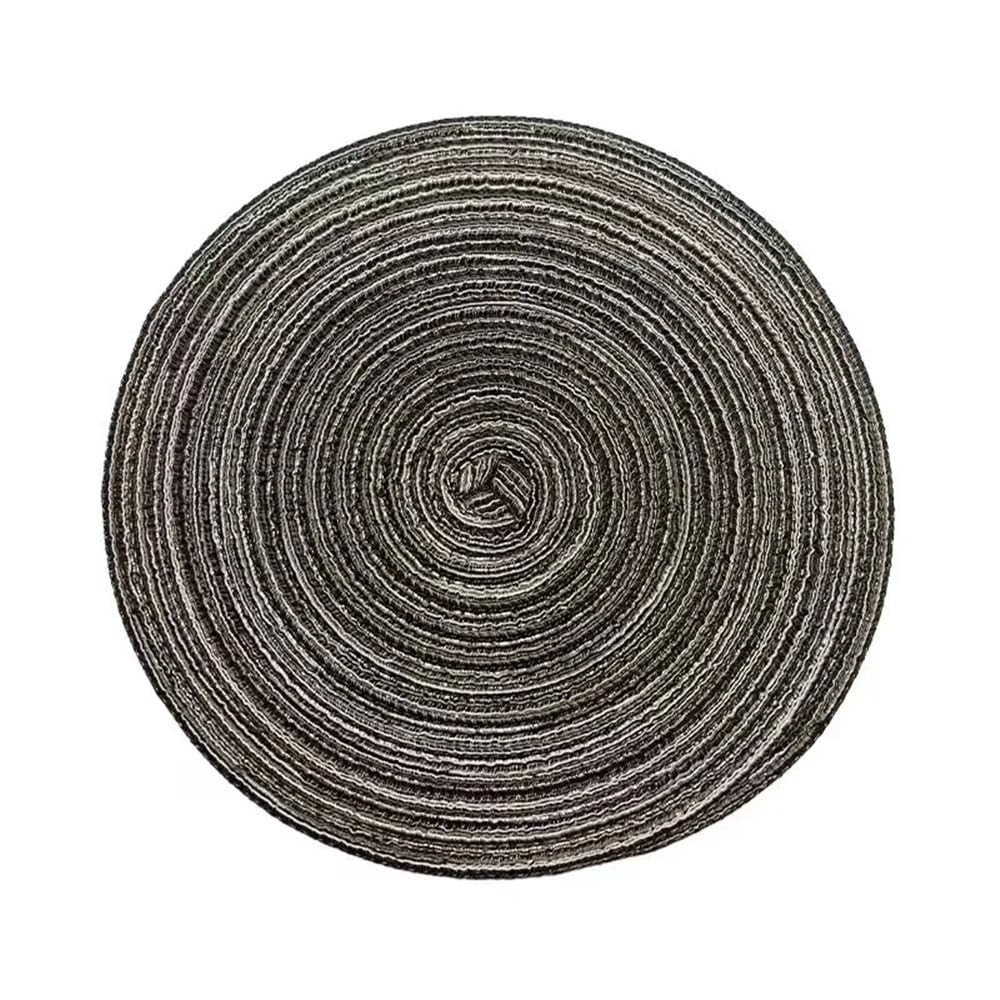 Round Placemat Table Woven Vinyl Individual Placemats for Table Non-Slip Kitchen Tableware Drink Cup Coaster Hoilday Decoration(Black,38cm)