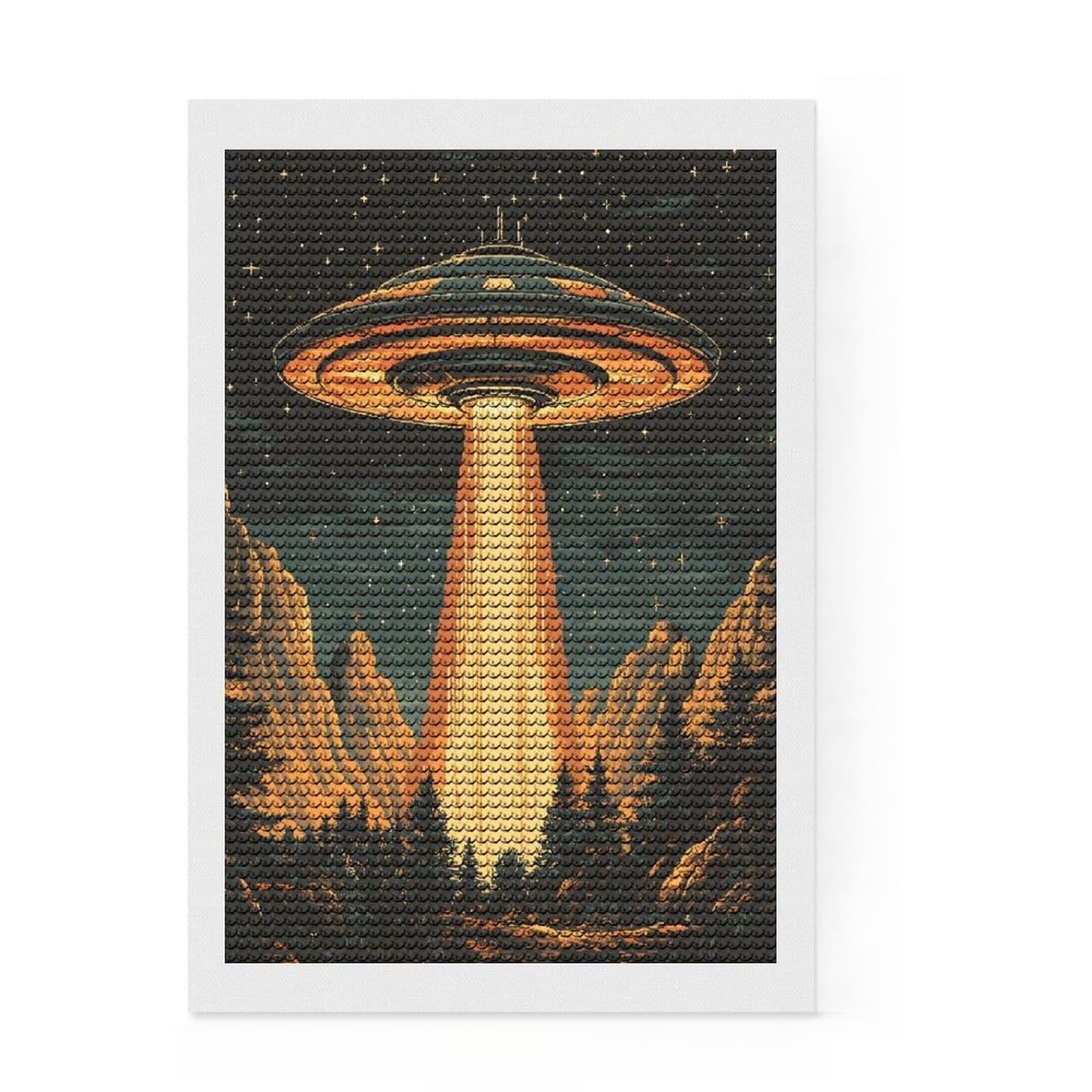 Junmoney UFO Over Forest Diamond Painting Canvas Set 8"x12", Thoughtful Handmade Gift, for Teens, Stress Relief Craft, Cosy Home Accent