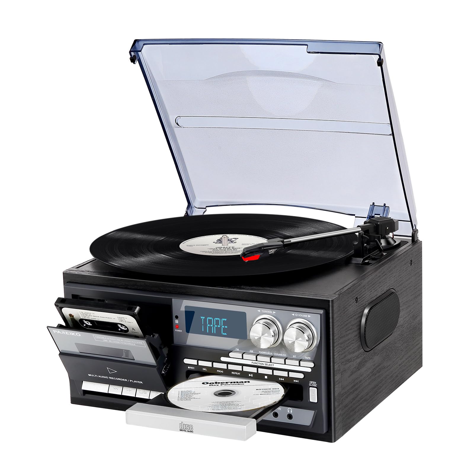 Amazon.com: PAREIKO 9-in-1 Record Player 3-Speeds Vinyl Turntable