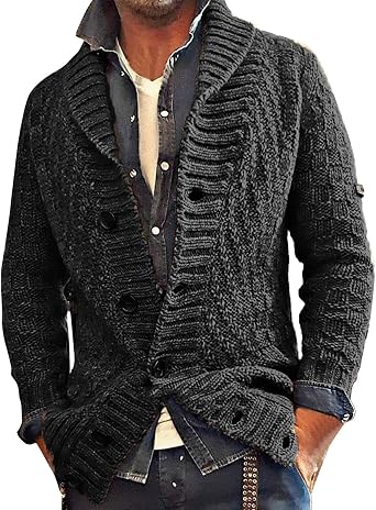 Long Sleeve Knit Cardigan Sweaters for Men Fall Winter Button Down Solid Color Open Front Knitted Cardigans