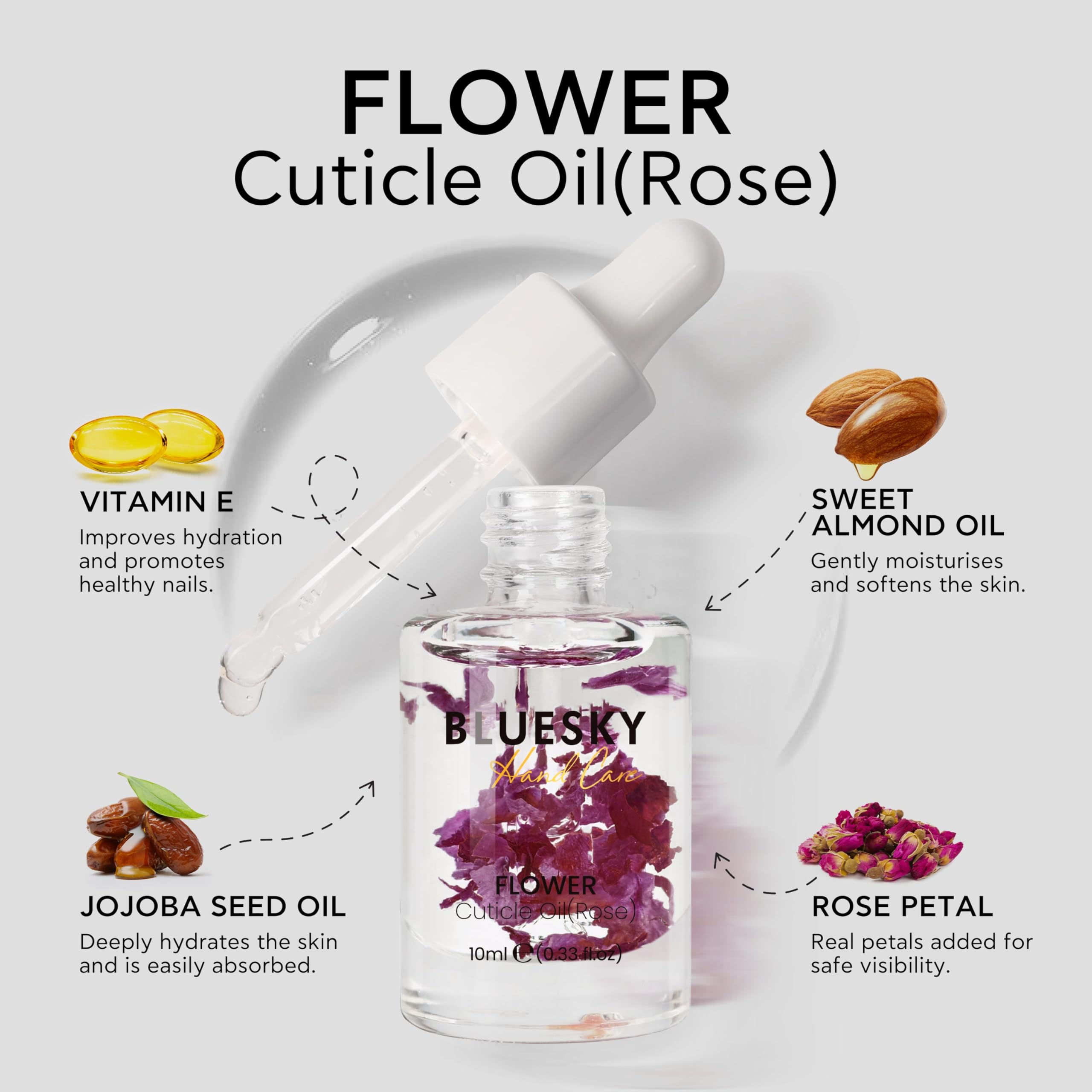 Bluesky Flower Cuticle Oil (Rose) for Nails 10ml, Nourishing, Hydrating, Healthy Nails, Essential Hand and Nail Care - Image 2