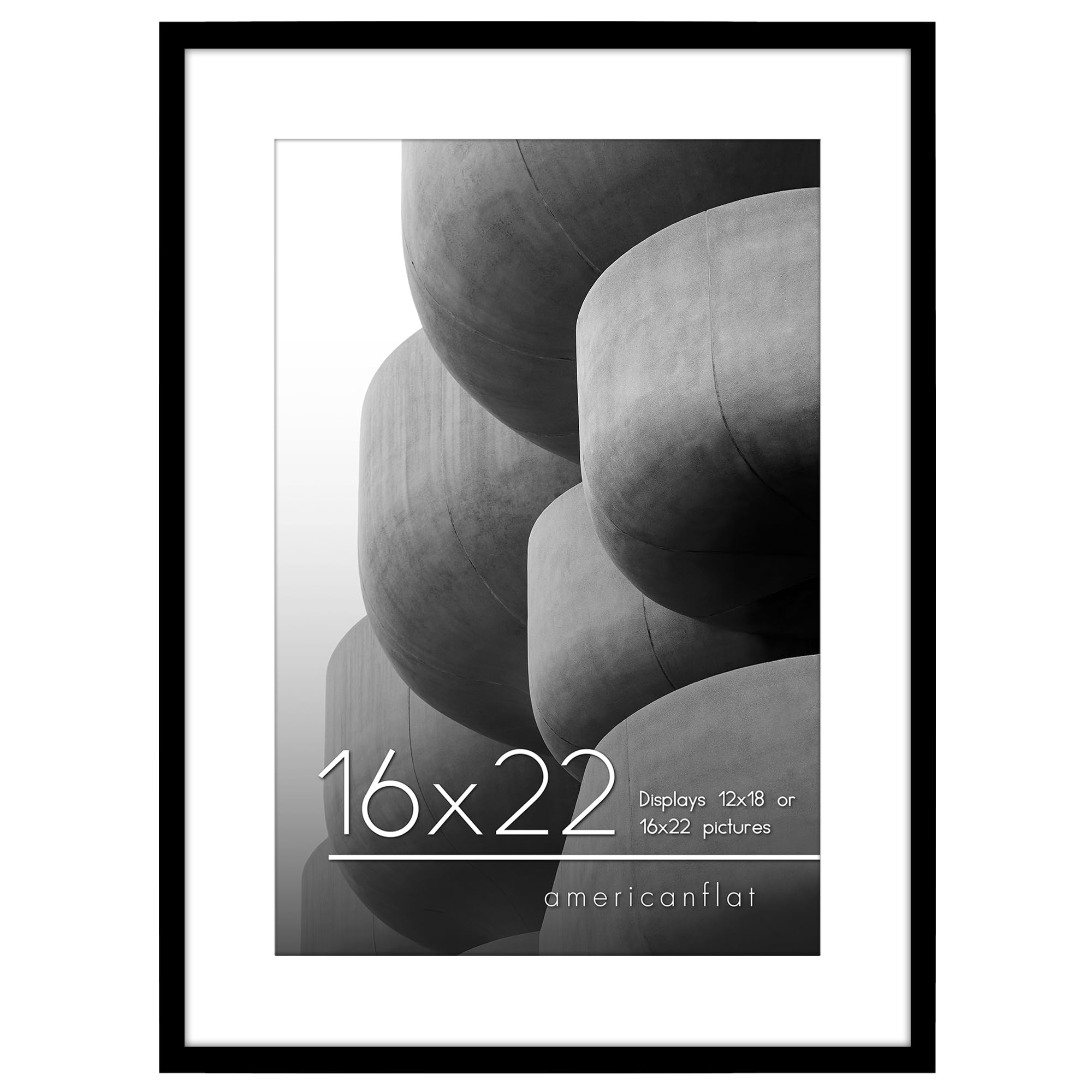Americanflat 16x22 Picture Frame in Black - Use as 12x18 Poster Frame with Mat or 16x22 Frame Without Mat - Thin Border Photo Frame with Plexiglass Cover - Vertical or Horizontal Wall Display