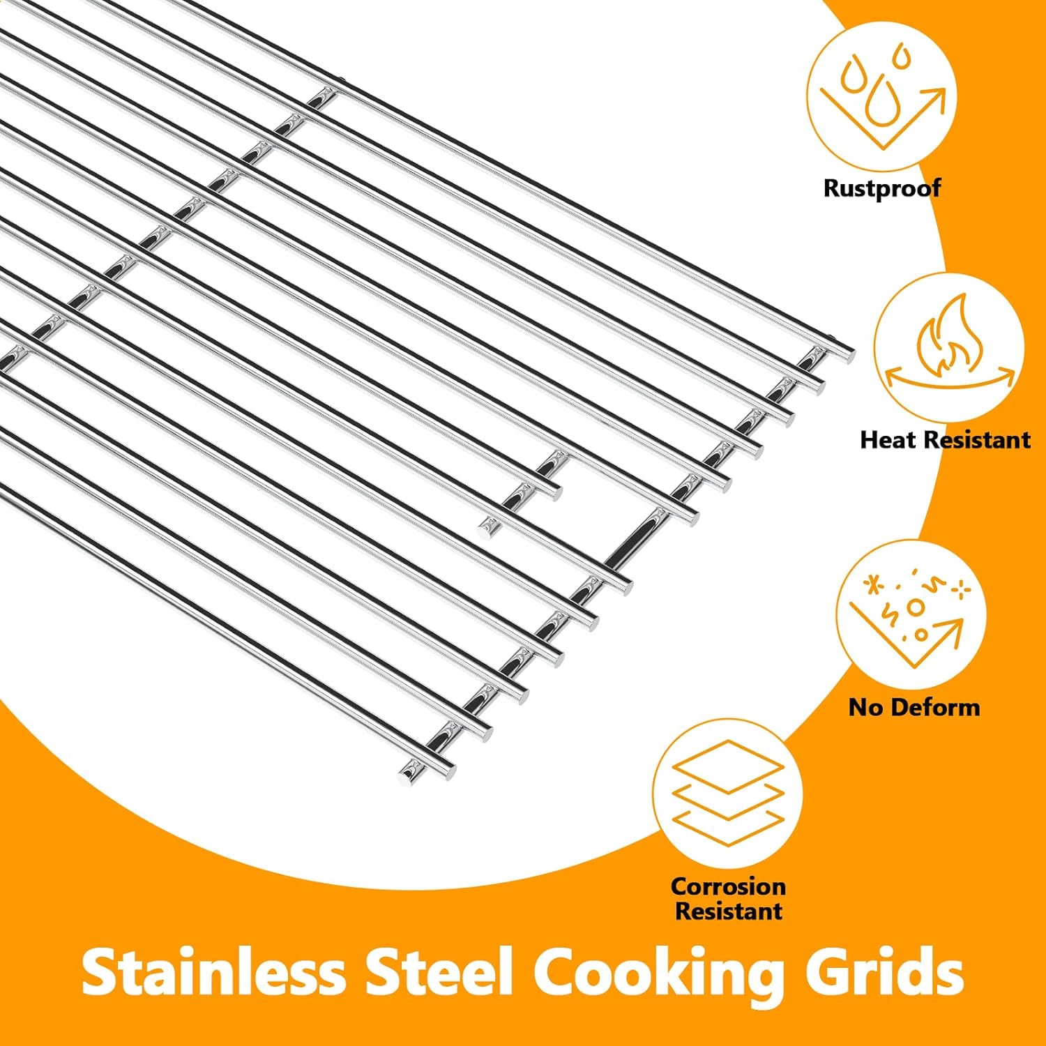 BBQ-PLUS 97888 Grill Grates Replacement Parts for Monument 24633 24367 41847NG 35633 35633R 35633G 35633B 13892 17842 D405 D425, Stainless Steel Cooking Grids for Monument 4-Burner Gas Grills, 3 Pack