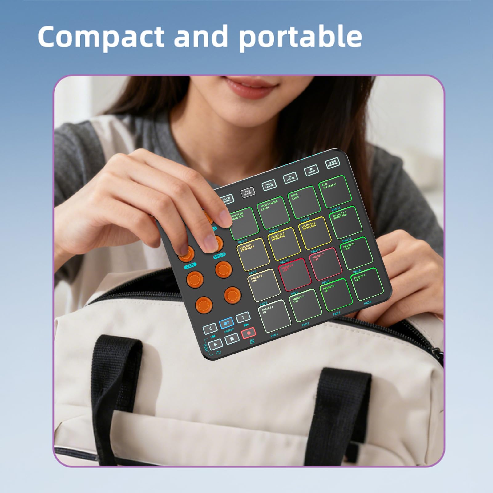 Btuty Customizable RGB MIDI Pad, Wireless MIDI Keyboard 16 RGB Pads 6 Buttons 8 Knobs Rechargeable PC Mobile App Supporting for Beginners, mit Kabelfreiem Keyboard, 16 Pads (Schwarz)