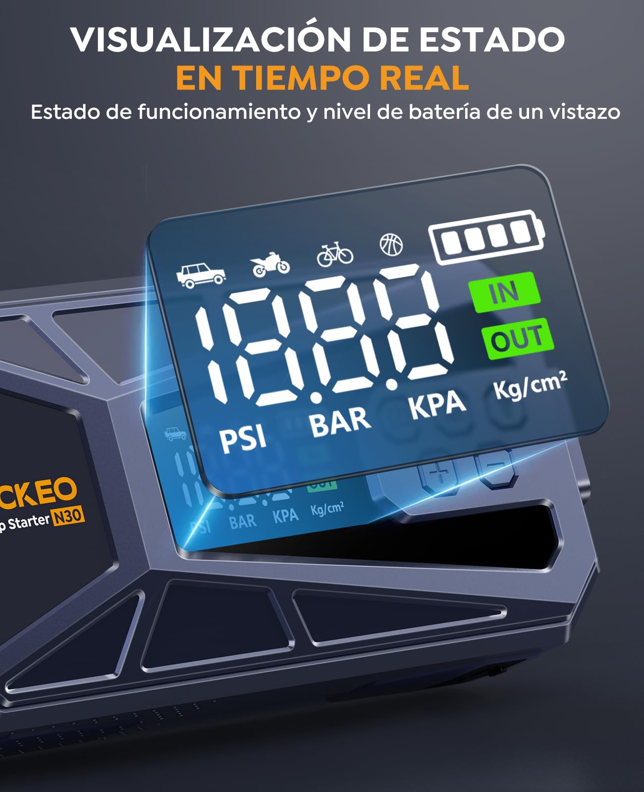 Arrancador de Baterías de Coche 8000A con Compresor 160 PSI, 12V Arrancador de Coches Portátil (Todo Gasolina o 12L Diésel), Arrancador de Coche con Linterna LED, Pantalla LCD y Carga Rápida