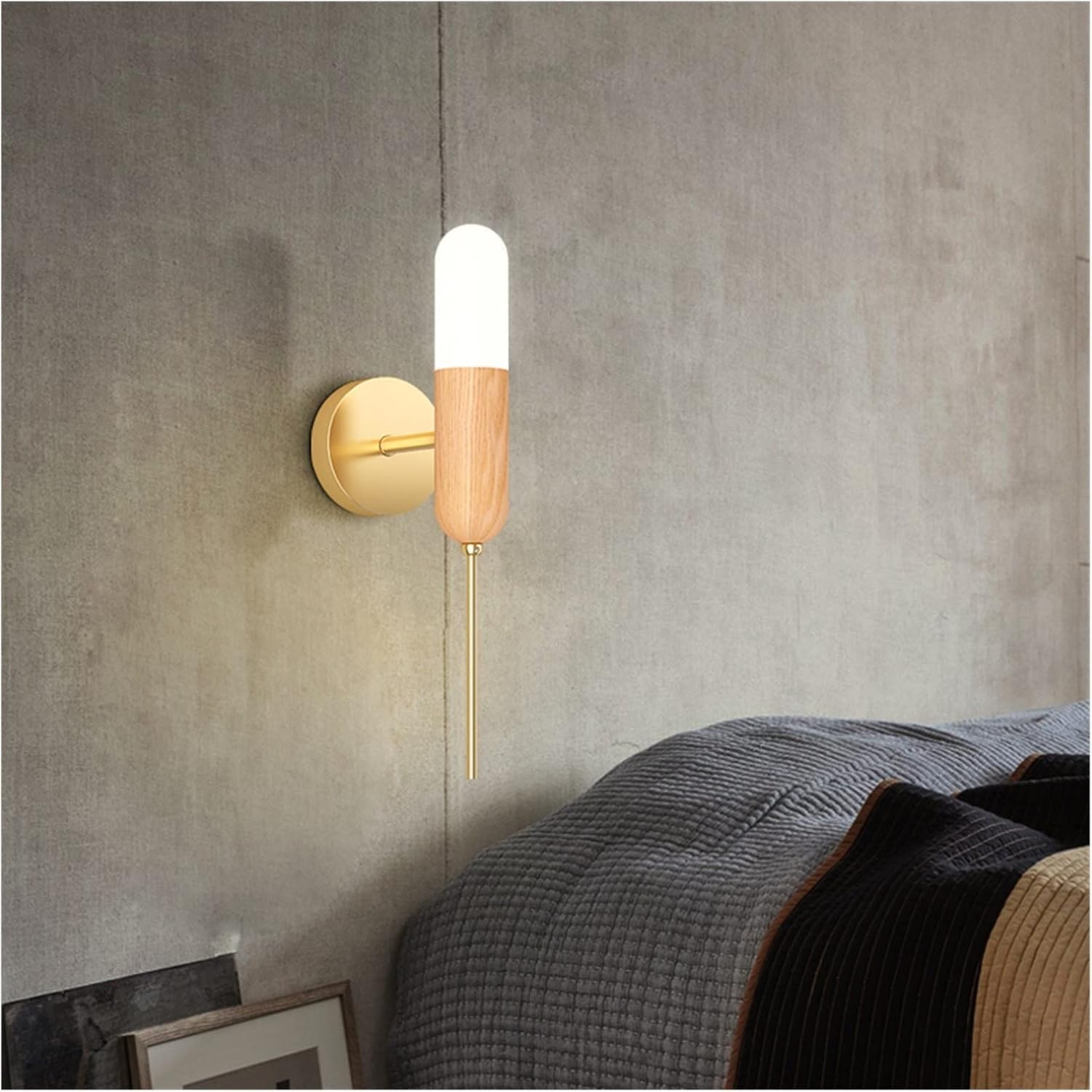 ASerZenith Wall Lamp - Oak Lampshade Bedroom Bedside Lamp Household Corridor Aisle Copper Wall Light,Chandelier Lamps