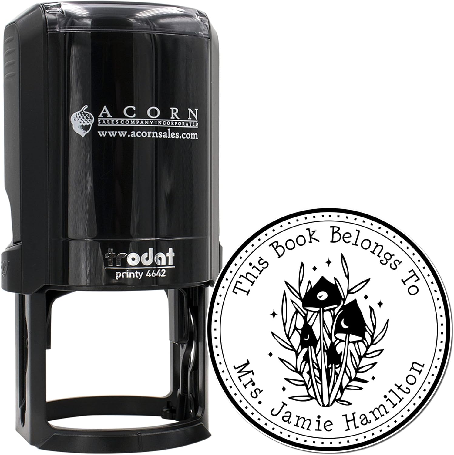 Custom Library Book Return Self-Inking Stamp with Mystic Morel Mushroom Design | Personalized Book Label Stamper for Librarians & Book Lovers | Custom-Made Library Bookplate Stamp 1-5/8" Wide